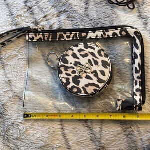 G by Guess Leopard Print Clear Wristlet Clutch - Black, Cream, Brown